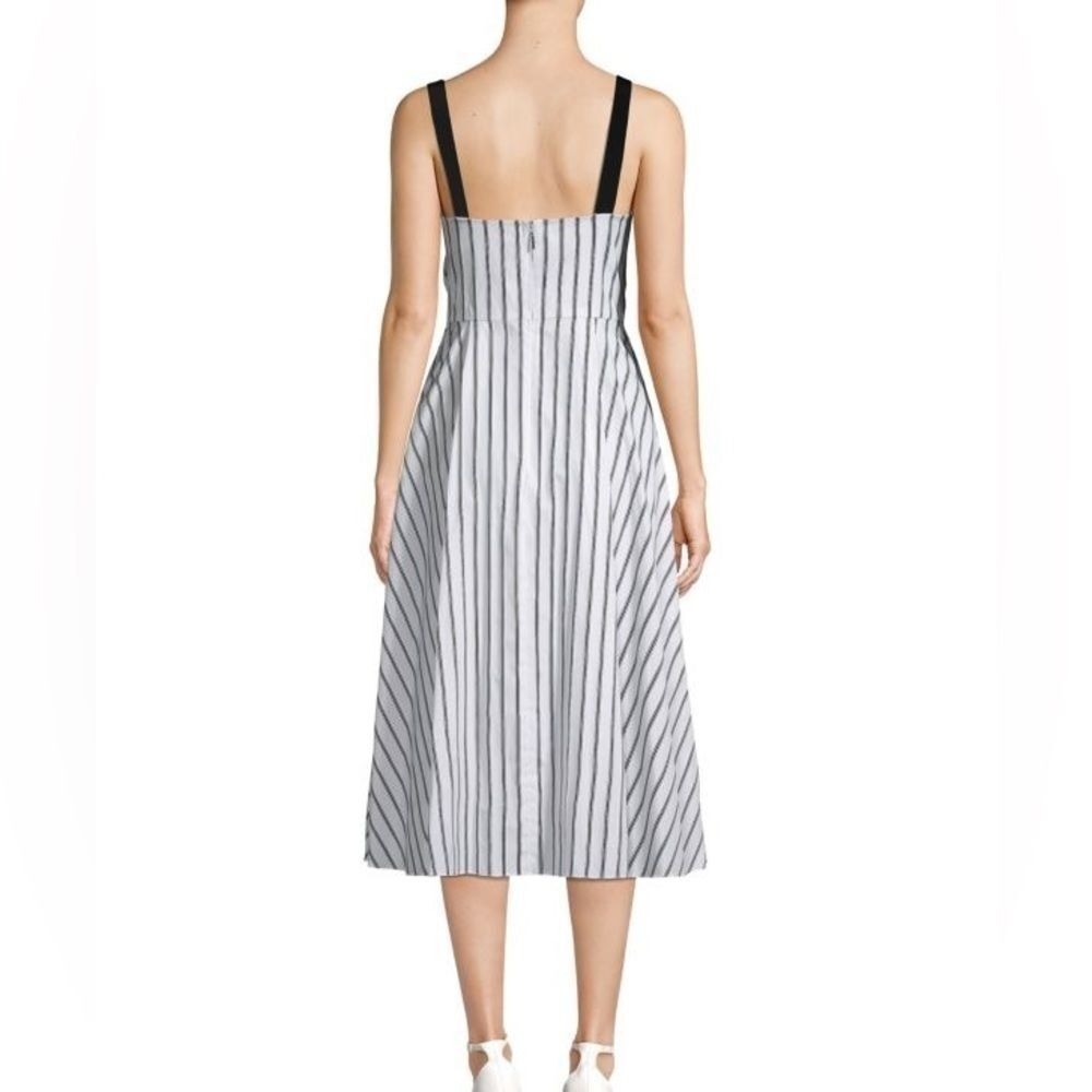 Jason Wu Striped Twisted Bodice Midi Dress White Black Size 4 - Picture 16 of 16